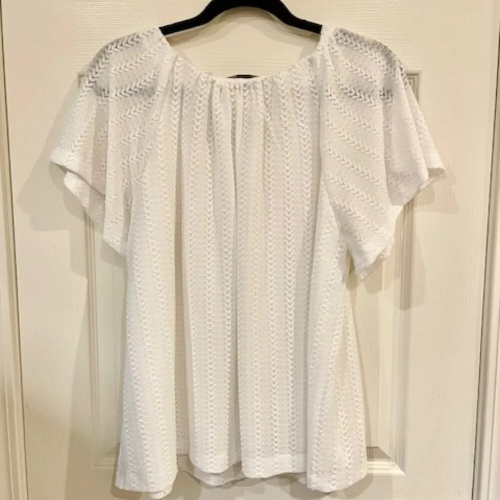 LOFT white short sleeve top with textured pattern; sz X LARGE; great condition - Picture 2 of 4